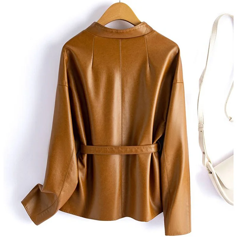 Real Sheepskin Coat For Women Spring Autumn 2026 New High Quality Black Genuine Leather Jacket With Sashes Кожанка Женская