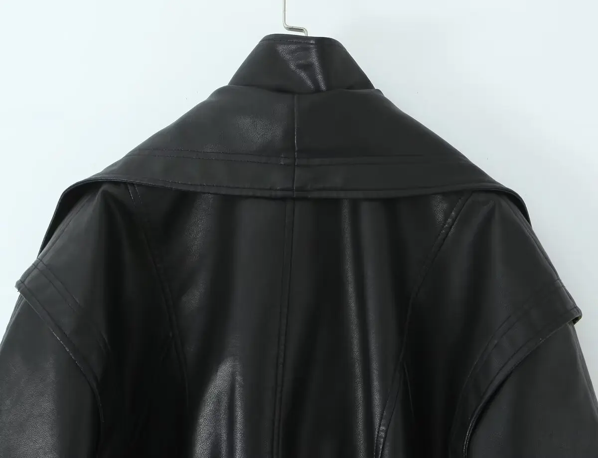 2026 New Women's Retro Vintage Coffee Faux Leather PU Jackets Female Motorcycle Biker BF Loose Oversized Streetwear Coats Tops