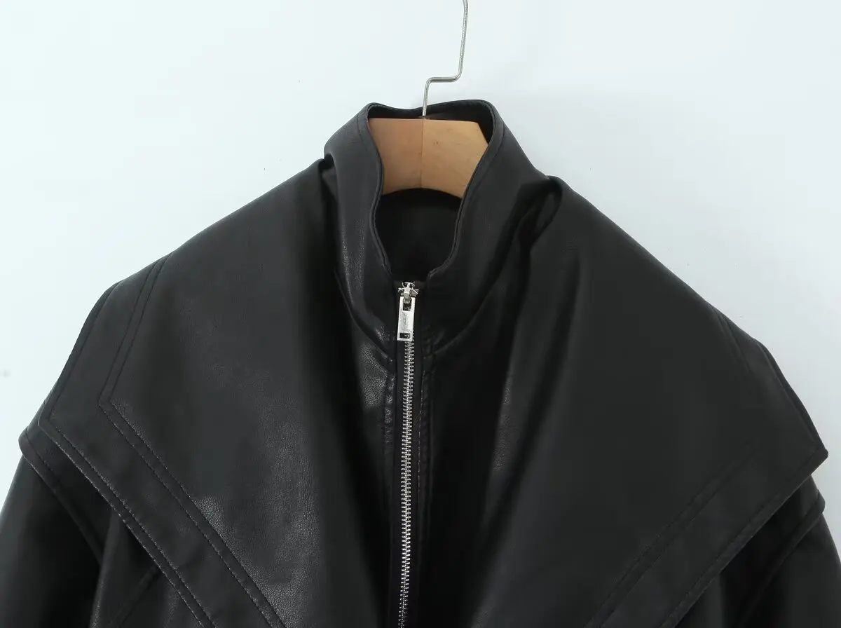2026 New Women's Retro Vintage Coffee Faux Leather PU Jackets Female Motorcycle Biker BF Loose Oversized Streetwear Coats Tops