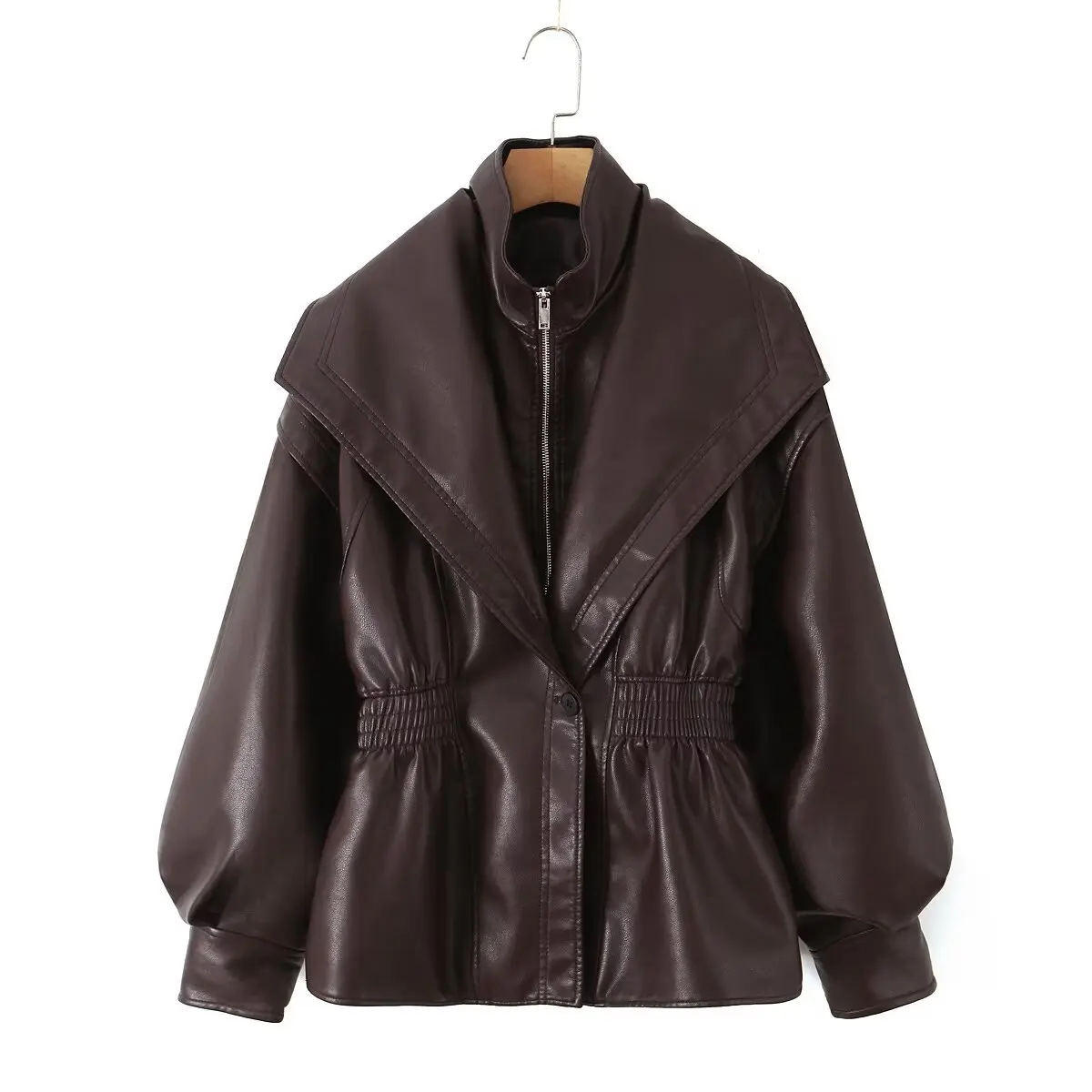 2026 New Women's Retro Vintage Coffee Faux Leather PU Jackets Female Motorcycle Biker BF Loose Oversized Streetwear Coats Tops