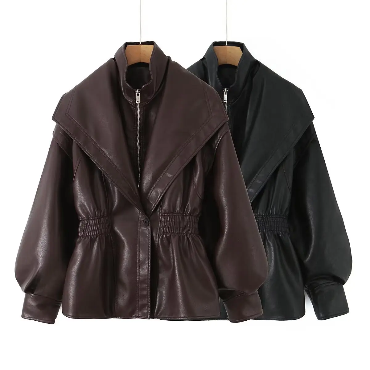 2026 New Women's Retro Vintage Coffee Faux Leather PU Jackets Female Motorcycle Biker BF Loose Oversized Streetwear Coats Tops
