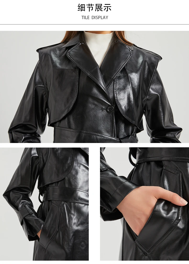 Lautaro Autumn Extra Long Gold Shiny Patent Pu Leather Trench Coat for Women Single Breasted Luxury Designer Overcoat 2024