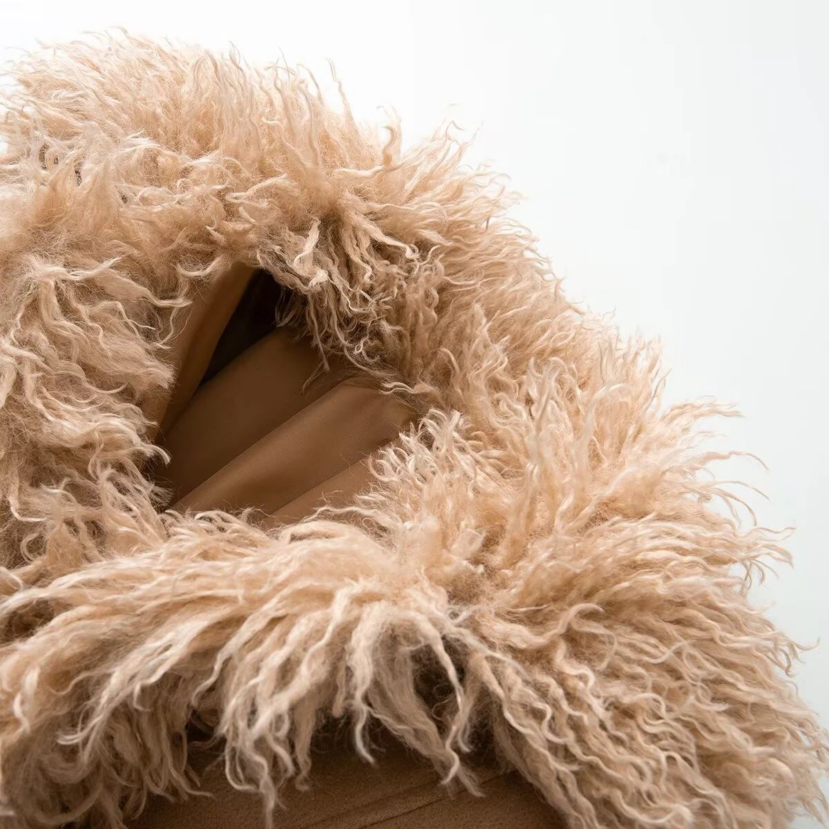 Women Winter Faux Suede Coat Long Fluffy Faux Fur Trim Boho 70s Vintage 2026 New Western Streetwear Outerwear