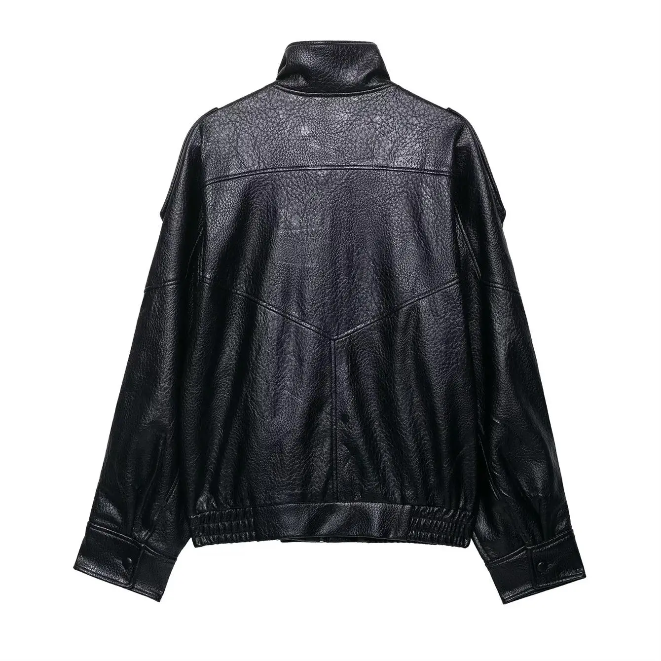 TFMLN 2025 Women Faux Leather Loose Jacket High Street Stand Collar Long Sleeve Coat Fashion Causal Zipper Outwear Autumn Winter