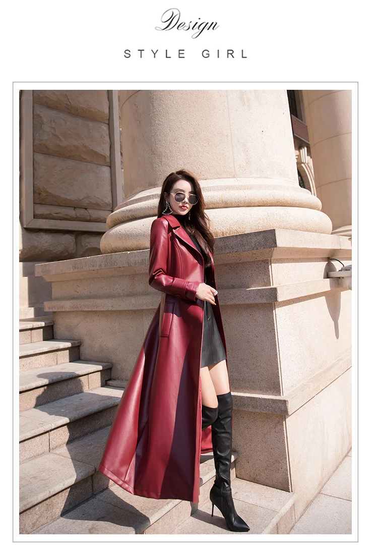 Nerazzurri Maxi Fit and Flare Leather Trench Coat for Women 2021 Spring Long Luxury Designer Clothing Women Long Sleeve Lapel