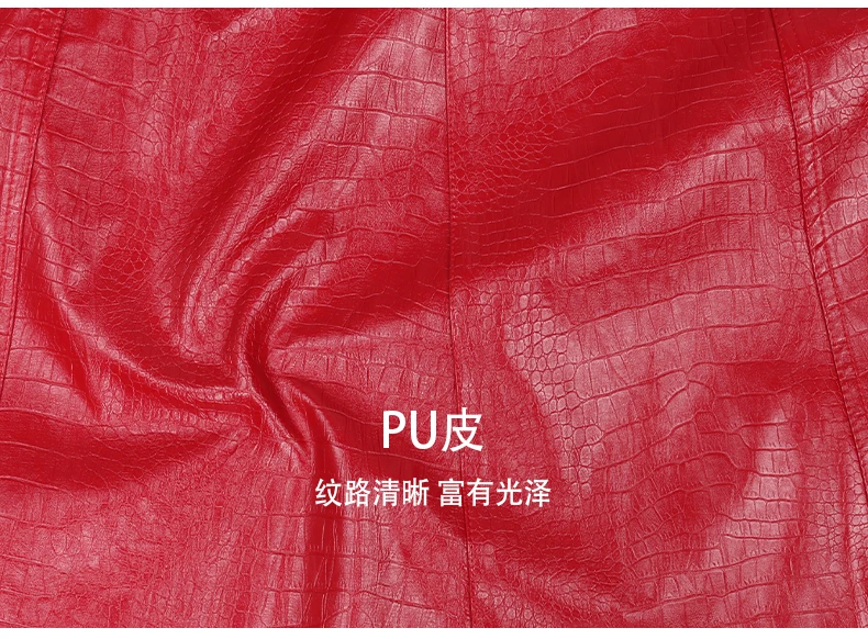 Nerazzurri Autumn Long Loose Red Crocodile Print Leather Trench Coat for Women Belt Double Breasted Waterproof Raincoat Fashion