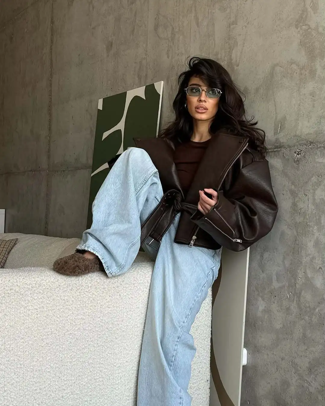 Chic High-end Faux Leathers Coats Women Lapel Short Lace-up Motorcycle Leathers Jackets Ourwear INS Brown Leather Jacket Y2K