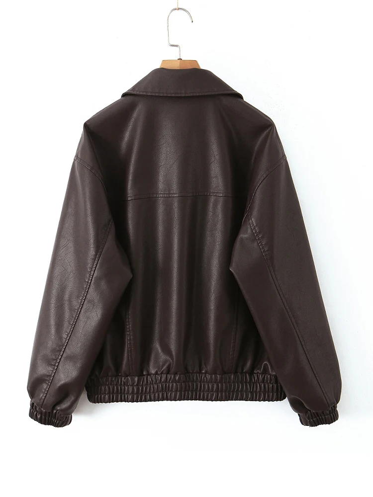 Ailegogo New Women Vintage Loose Faux Leather Jacket Streetwear Female Spring Autumn Female Zipper Coat Outwear