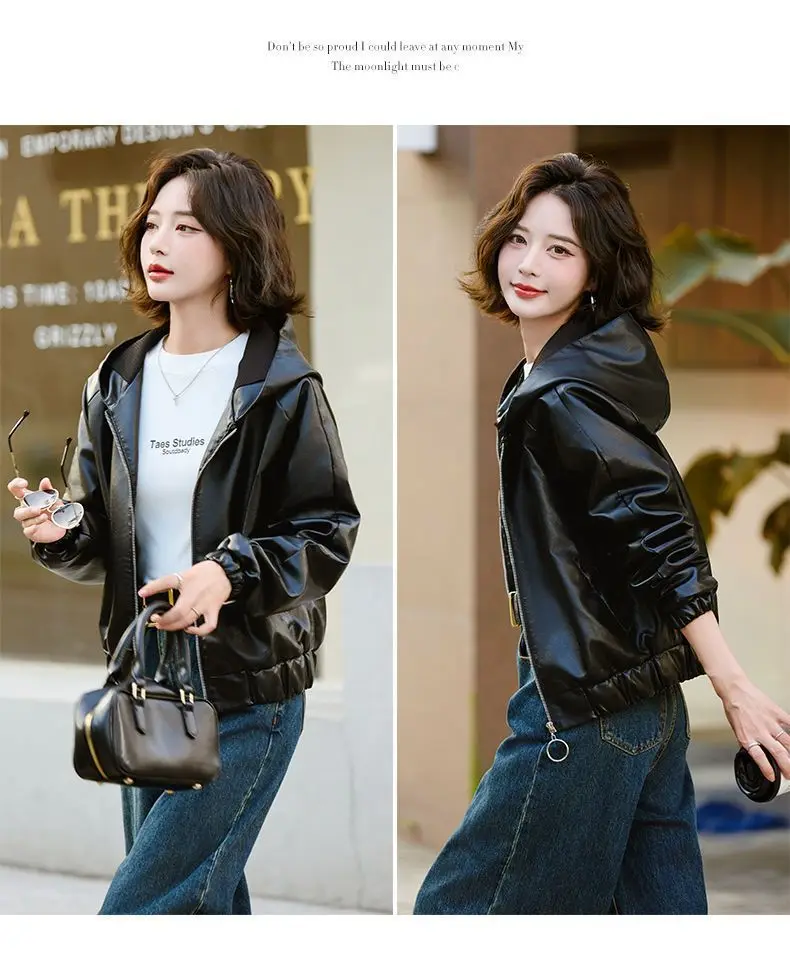 Short Leather Jacket Women's Hooded 2026 New Popular Autumn And Winter PU Leather Jacket With Thick Fleece Coat Fashionable Top