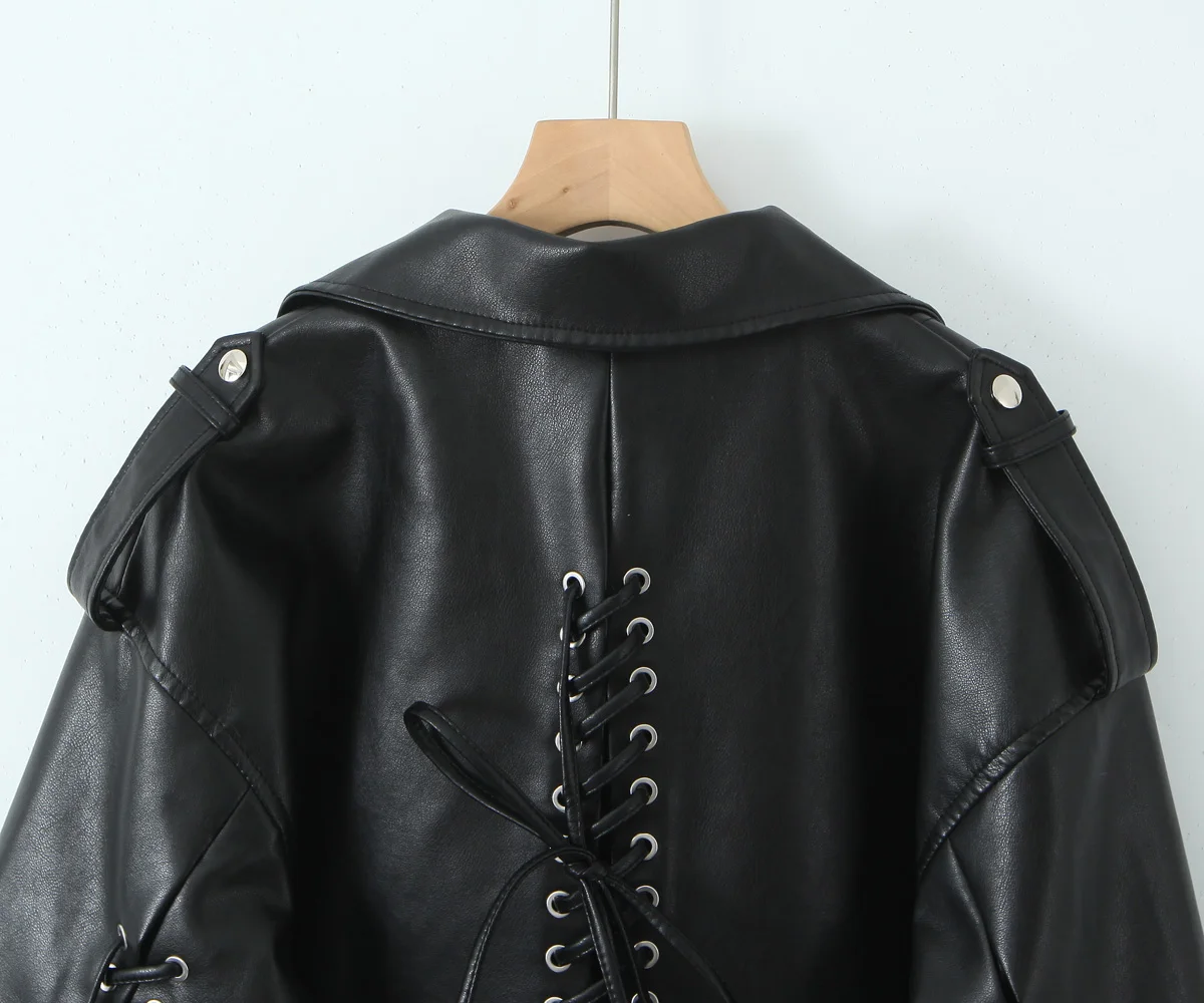 2027 New Fashion Women's Motor Biker Washed Gray Faux Leather Jackets Female Autumn Winter Retro Loose PU Zipper Streetwear Coat