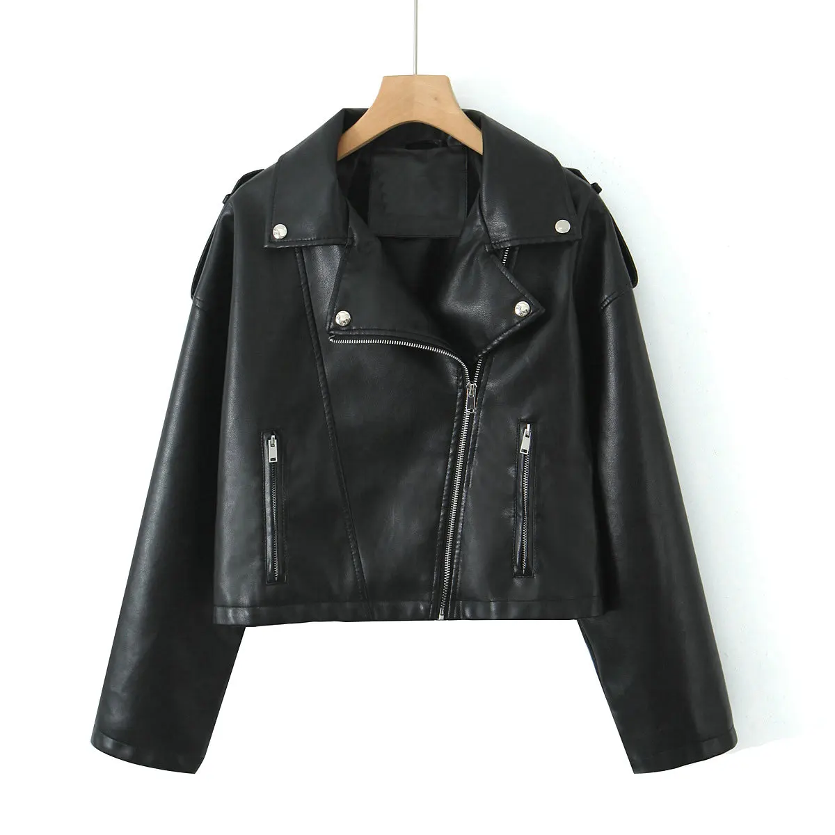 2027 New Fashion Women's Motor Biker Washed Gray Faux Leather Jackets Female Autumn Winter Retro Loose PU Zipper Streetwear Coat