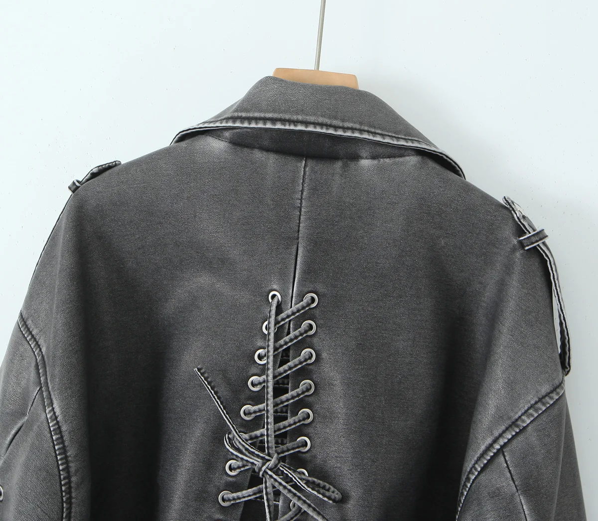 2027 New Fashion Women's Motor Biker Washed Gray Faux Leather Jackets Female Autumn Winter Retro Loose PU Zipper Streetwear Coat