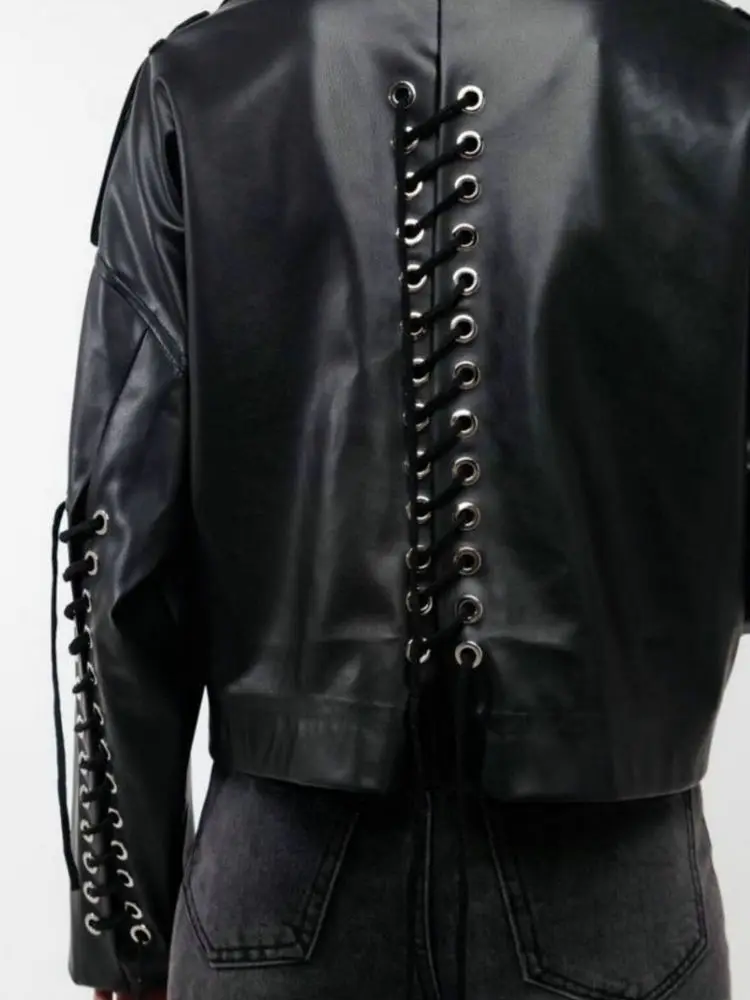 2027 New Fashion Women's Motor Biker Washed Gray Faux Leather Jackets Female Autumn Winter Retro Loose PU Zipper Streetwear Coat