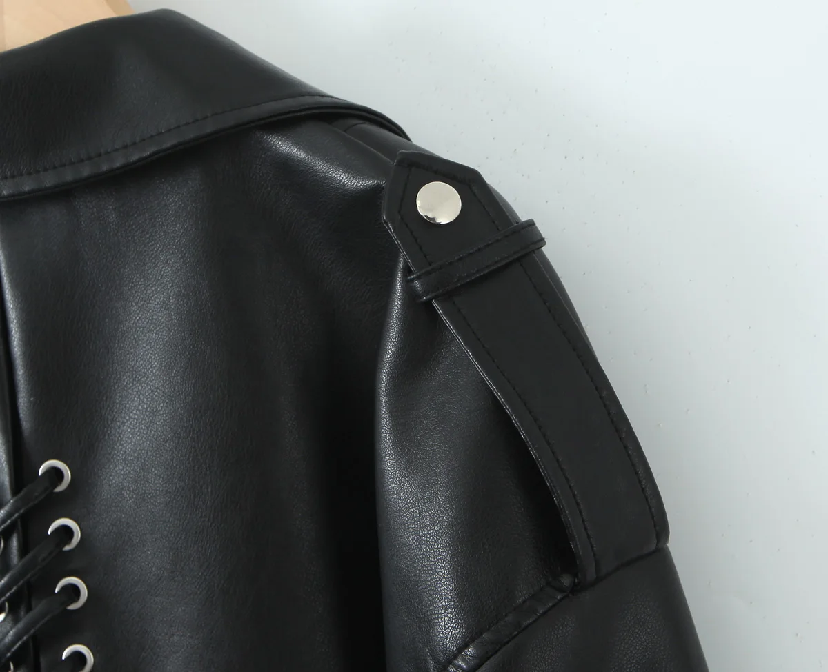 2027 New Fashion Women's Motor Biker Washed Gray Faux Leather Jackets Female Autumn Winter Retro Loose PU Zipper Streetwear Coat