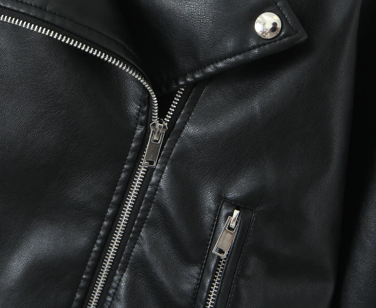 2027 New Fashion Women's Motor Biker Washed Gray Faux Leather Jackets Female Autumn Winter Retro Loose PU Zipper Streetwear Coat
