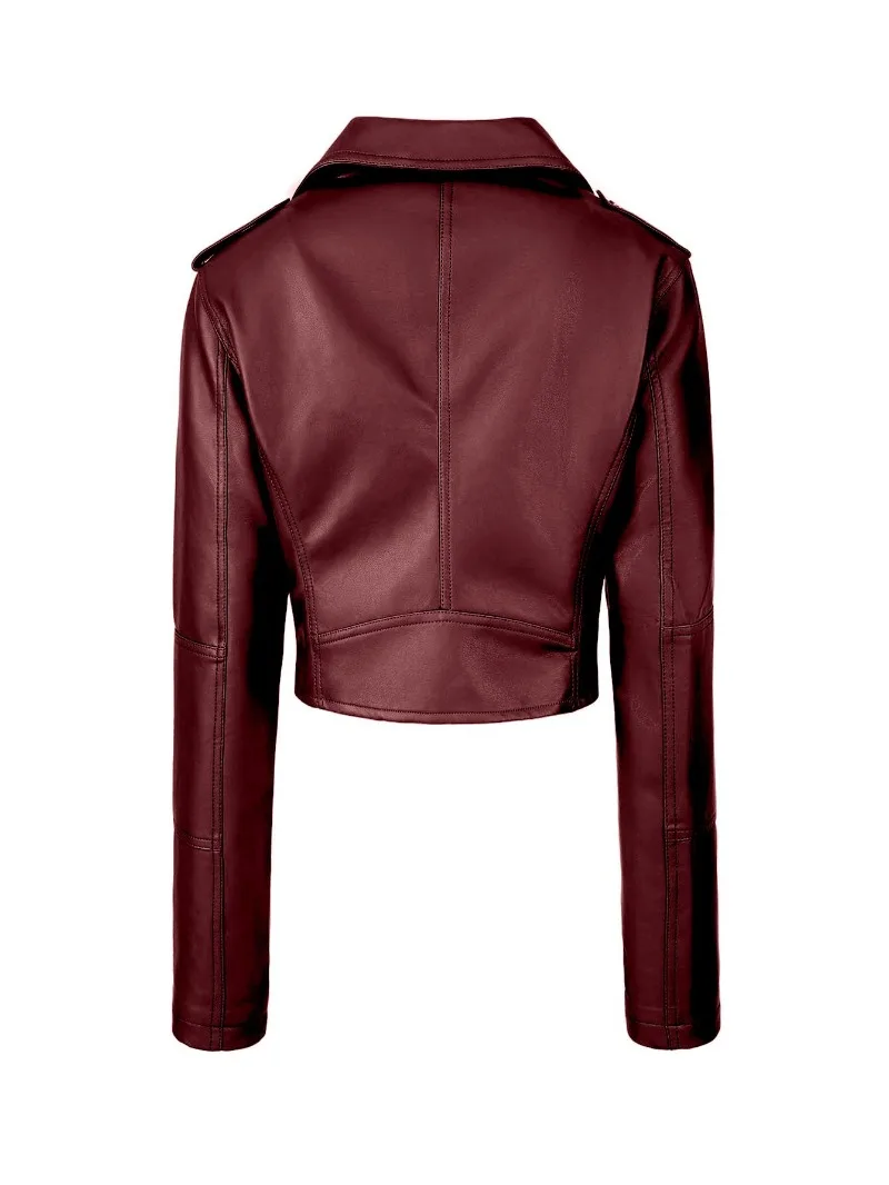 2026 Fashion Spring Autumn Women's PU Leather Jacket Moto&biker Super-short Expose-navel Coat Zip-up Lapel Top Belt Slim Jackets