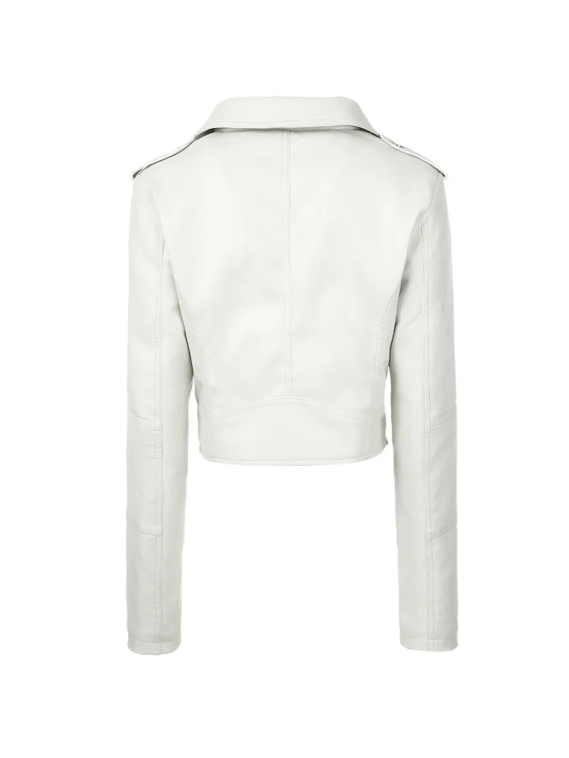 2026 Fashion Spring Autumn Women's PU Leather Jacket Moto&biker Super-short Expose-navel Coat Zip-up Lapel Top Belt Slim Jackets