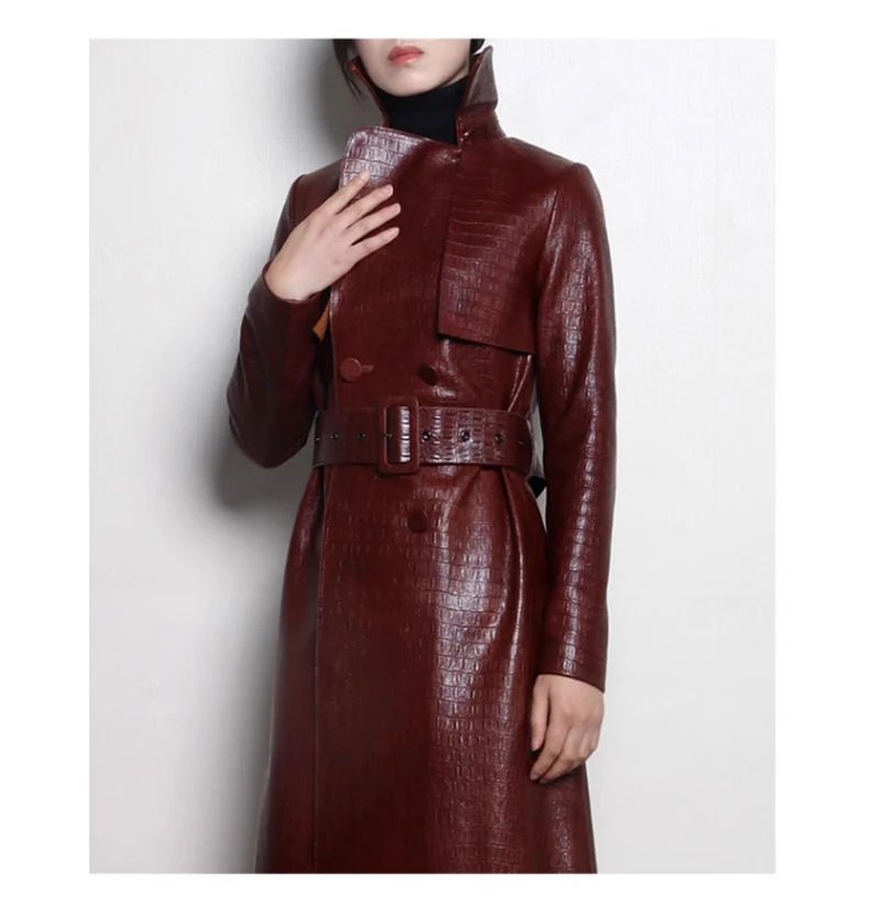 Lautaro Autumn Long Shiny Reflective Patent Faux Leather Trench Coat for Women Belt Double Breasted Luxury Designer Clothes 2023