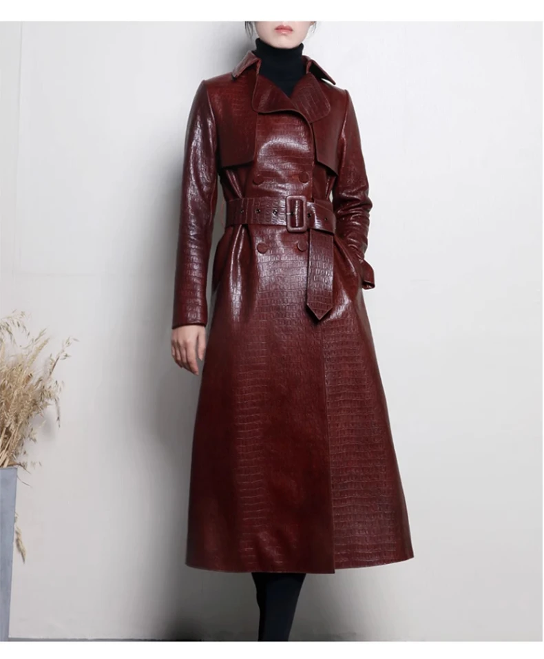 Lautaro Autumn Long Shiny Reflective Patent Faux Leather Trench Coat for Women Belt Double Breasted Luxury Designer Clothes 2023