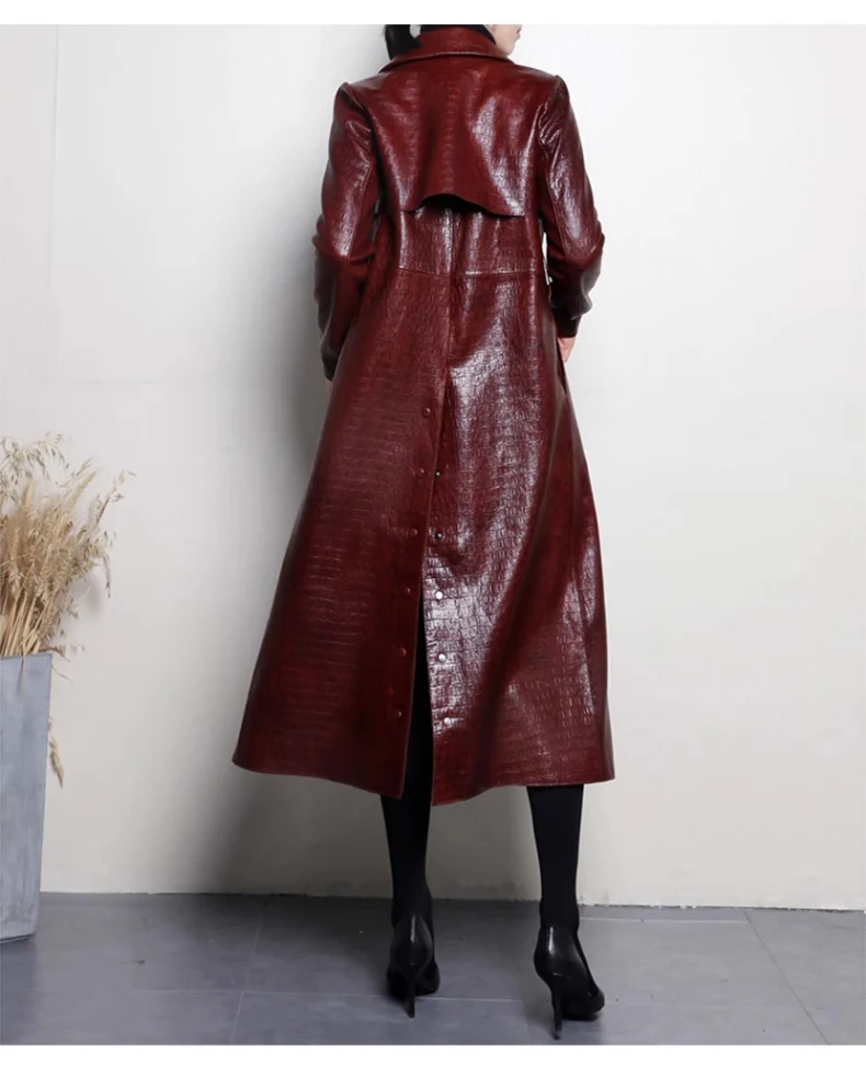Lautaro Autumn Long Shiny Reflective Patent Faux Leather Trench Coat for Women Belt Double Breasted Luxury Designer Clothes 2023
