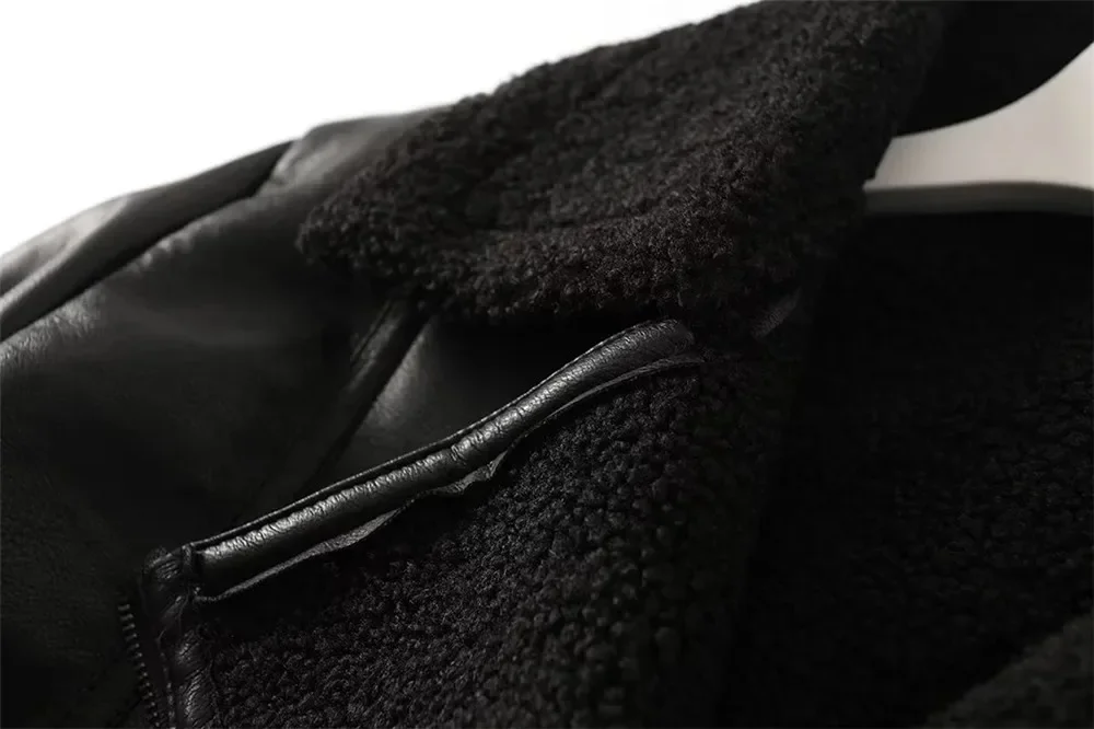 Suninheart Sheepskin Coat for Women Black New Outerwear Winter Warm Faux Leather Jacket Coat Insulated New in Jackets & Coats