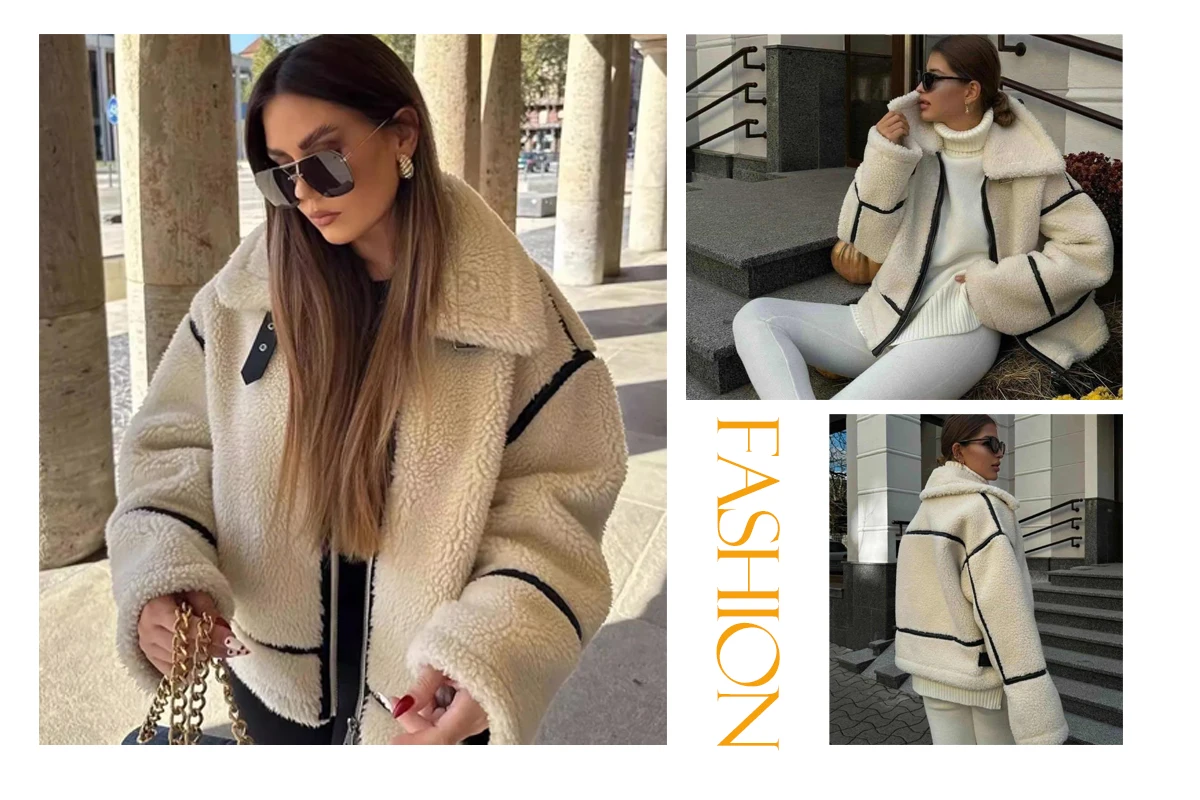 Suninheart Sheepskin Coat for Women Black New Outerwear Winter Warm Faux Leather Jacket Coat Insulated New in Jackets & Coats