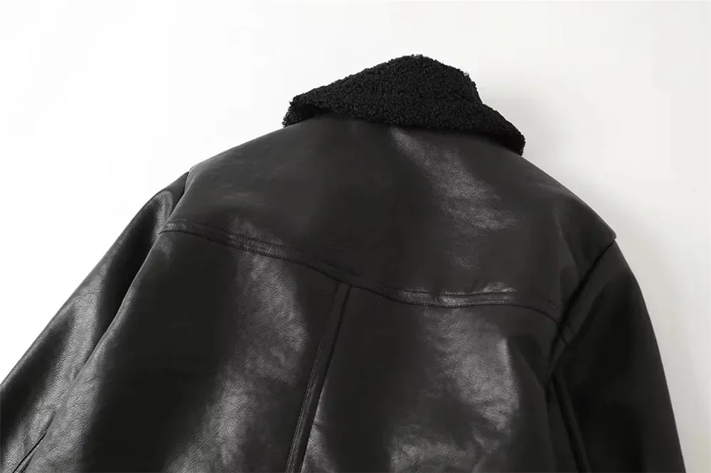 Suninheart Sheepskin Coat for Women Black New Outerwear Winter Warm Faux Leather Jacket Coat Insulated New in Jackets & Coats