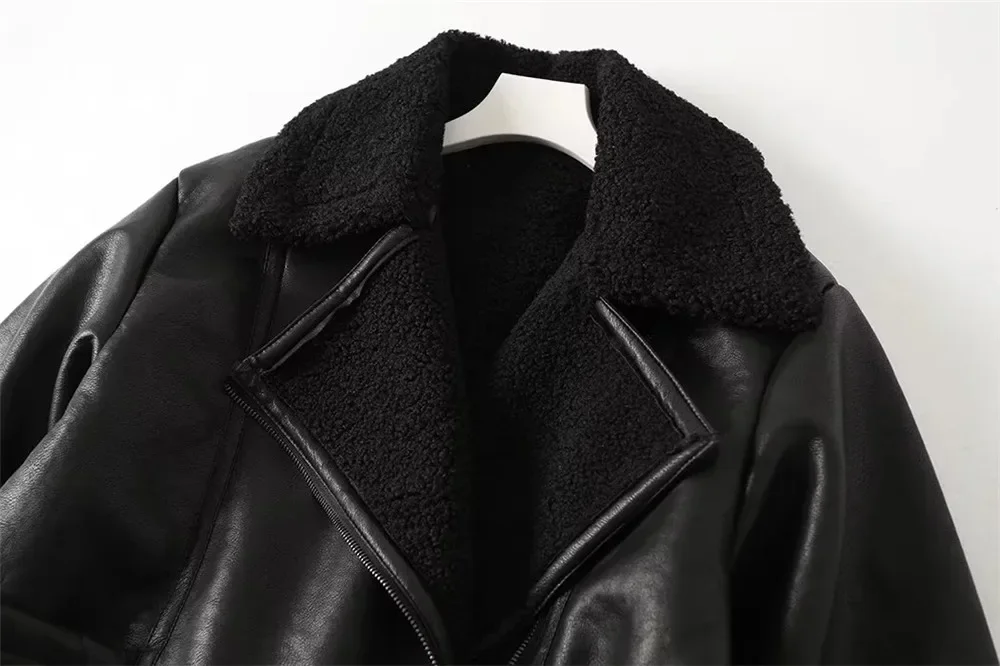 Suninheart Sheepskin Coat for Women Black New Outerwear Winter Warm Faux Leather Jacket Coat Insulated New in Jackets & Coats