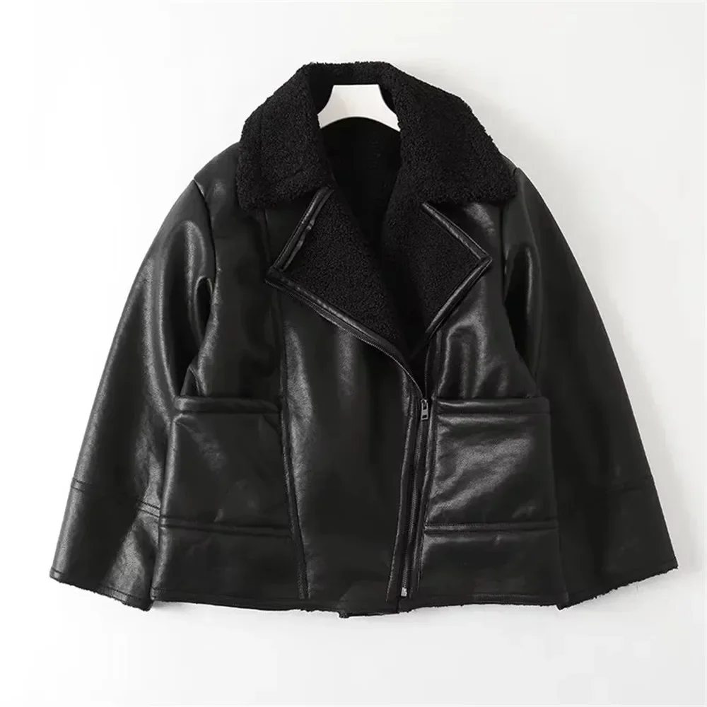 Suninheart Sheepskin Coat for Women Black New Outerwear Winter Warm Faux Leather Jacket Coat Insulated New in Jackets & Coats