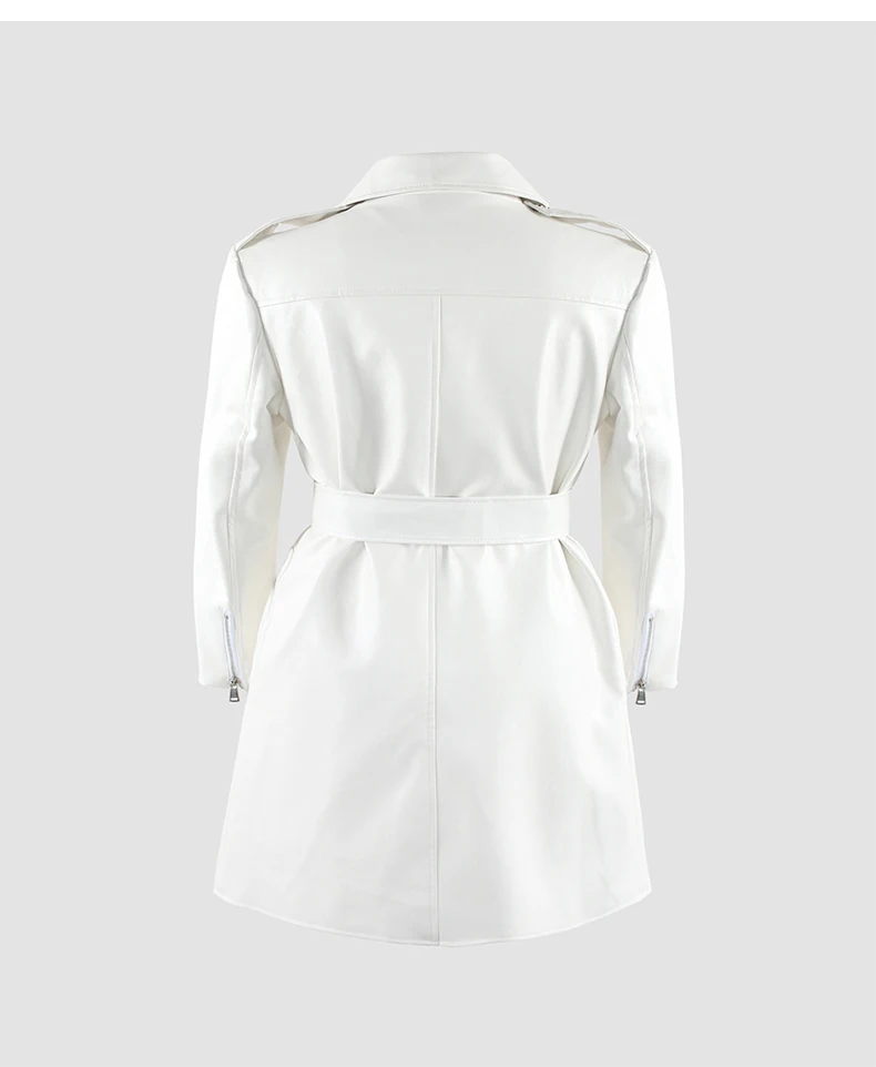 Mauroicardi Spring Autumn Cool Fitted Long White Faux Leather Moto Biker Jacket Women Belt Black Luxury Designer Clothes 2025