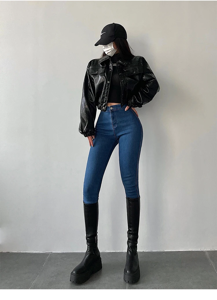Lautaro-Crocodile Print Faux Leather Jacket for Women, Short, Cool, Oversized, European Fashion Streetwear, Button Up, Spring