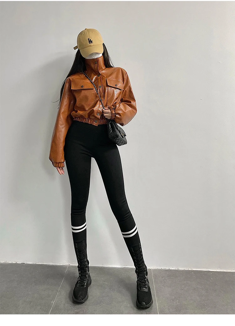 Lautaro-Crocodile Print Faux Leather Jacket for Women, Short, Cool, Oversized, European Fashion Streetwear, Button Up, Spring