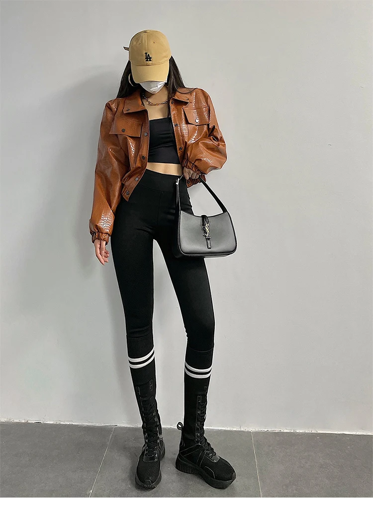 Lautaro-Crocodile Print Faux Leather Jacket for Women, Short, Cool, Oversized, European Fashion Streetwear, Button Up, Spring