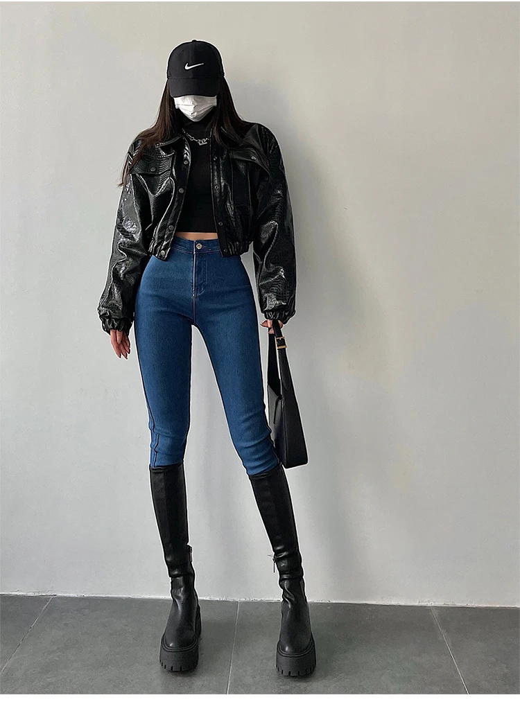 Lautaro-Crocodile Print Faux Leather Jacket for Women, Short, Cool, Oversized, European Fashion Streetwear, Button Up, Spring