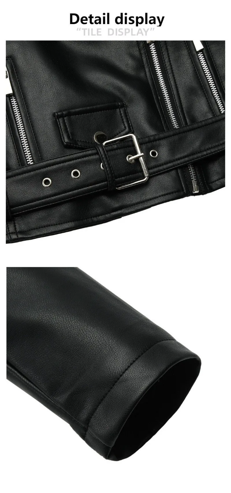 2026 Fashion Spring Autumn Women's PU Leather Jacket Moto&biker Super-short Expose-navel Coat Zip-up Lapel Top Belt Slim Jackets