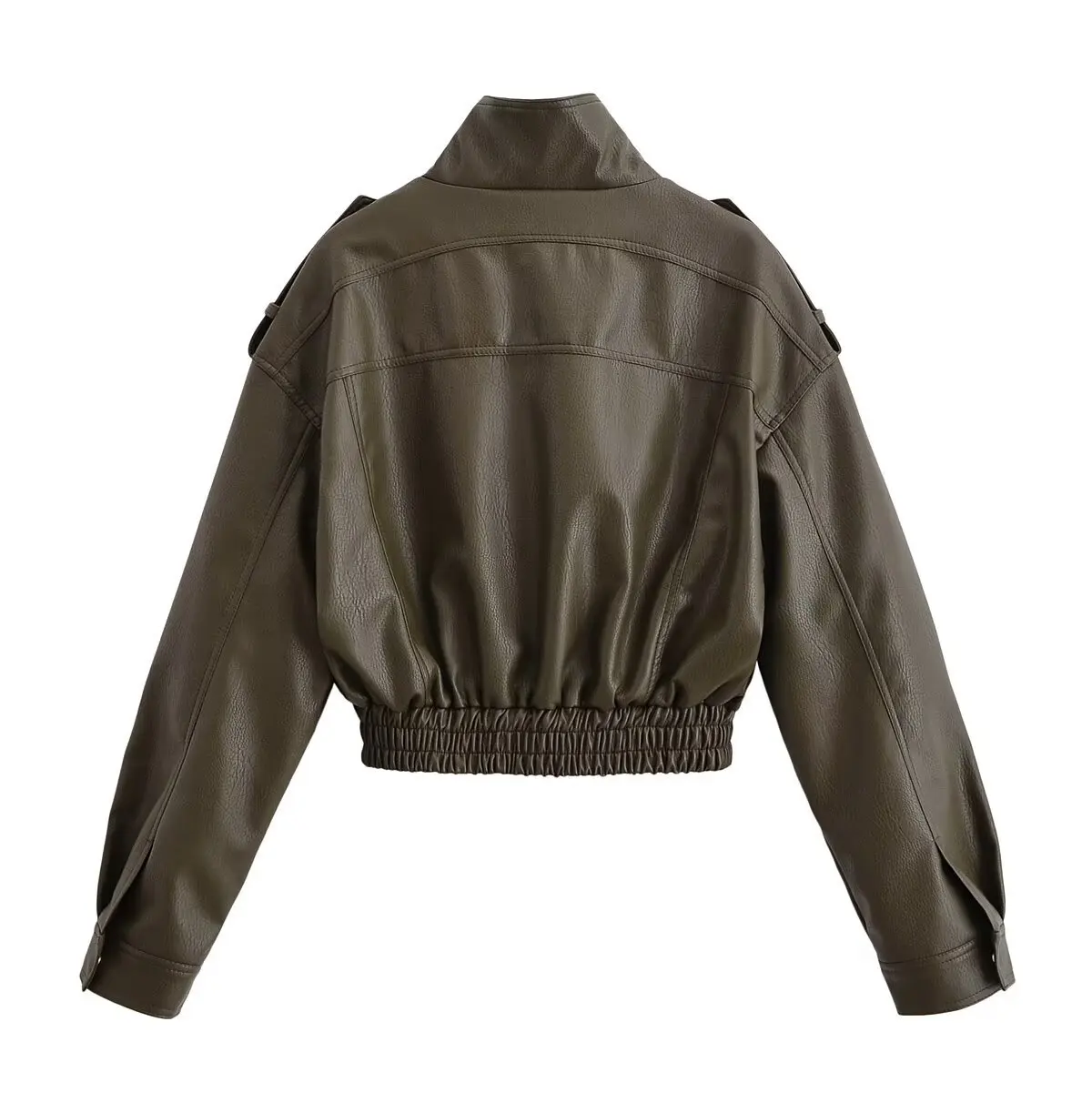 Suninheart Winter Faux Leather Bomber Jacket Women Short Zipper Front Lapel Outerwear Multiple Pockets Warm Jackets