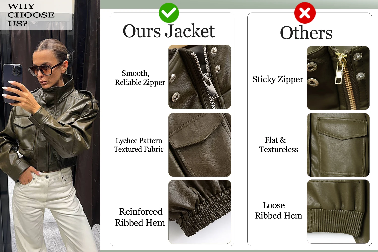 Suninheart Winter Faux Leather Bomber Jacket Women Short Zipper Front Lapel Outerwear Multiple Pockets Warm Jackets