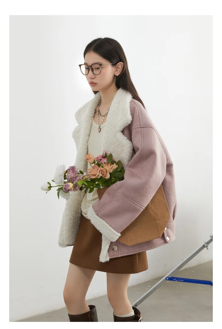 CHIC VEN Women Faux Leather Coat Single Breasted Loose Casual New Motorcycle Suit Suede Fur Jacket Female Top Autumn Winter 2025