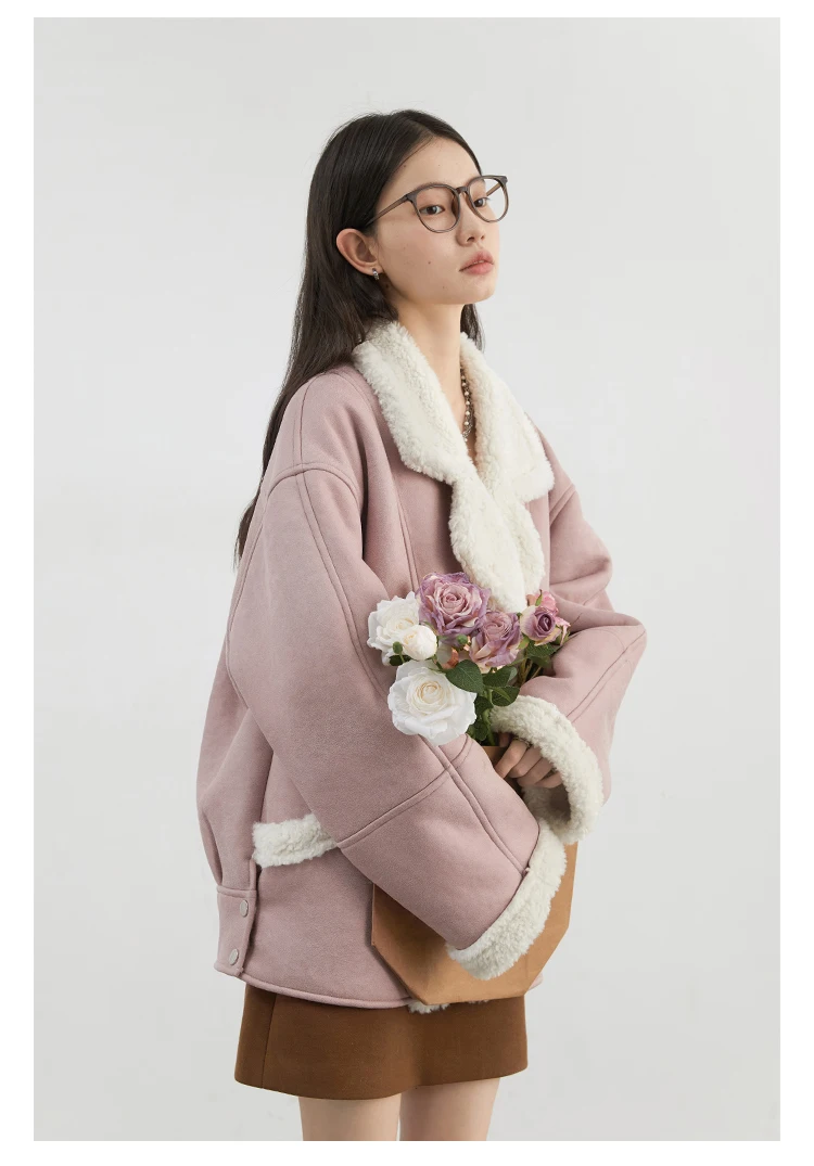CHIC VEN Women Faux Leather Coat Single Breasted Loose Casual New Motorcycle Suit Suede Fur Jacket Female Top Autumn Winter 2025