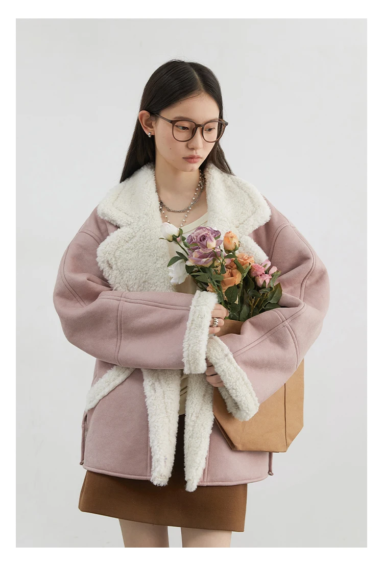 CHIC VEN Women Faux Leather Coat Single Breasted Loose Casual New Motorcycle Suit Suede Fur Jacket Female Top Autumn Winter 2025