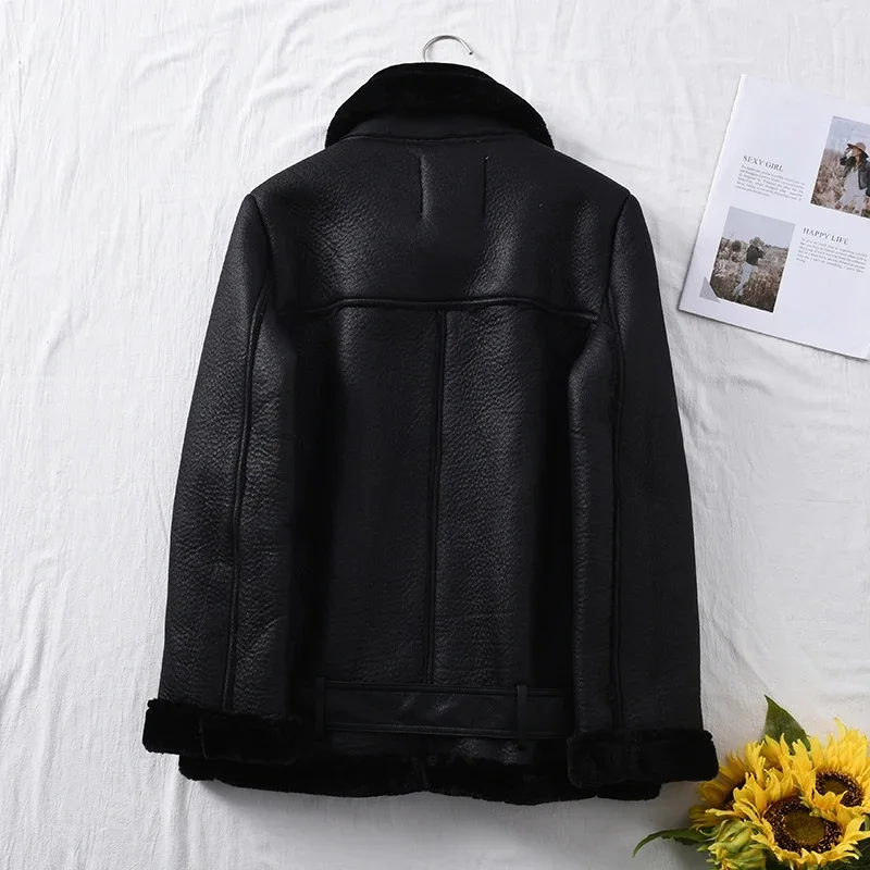 Suninheart Thicken Jackets for The Winter Black Women's Faux Fur Coat Warm Biker Ladies Outwear with Belt New in Coats & Jackets