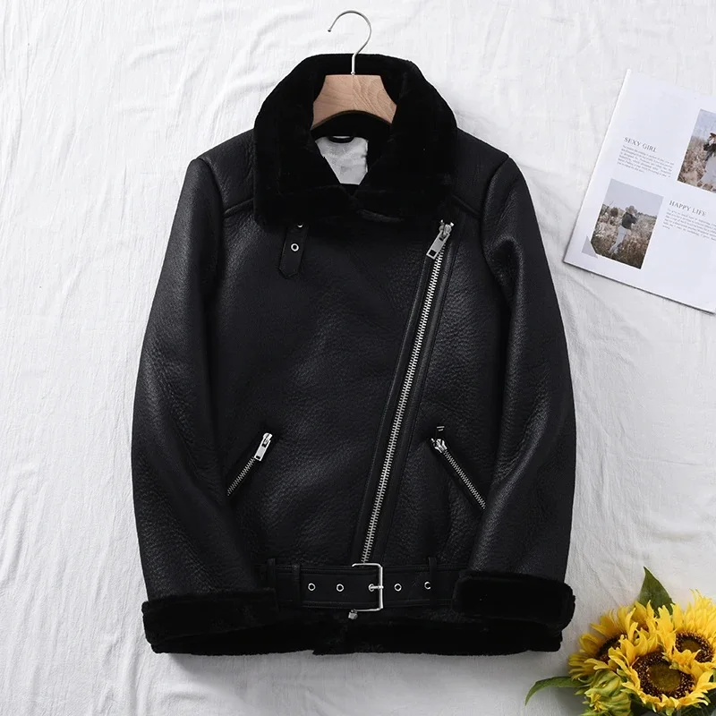 Suninheart Thicken Jackets for The Winter Black Women's Faux Fur Coat Warm Biker Ladies Outwear with Belt New in Coats & Jackets