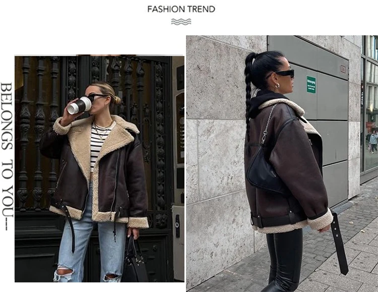 Suninheart Thicken Jackets for The Winter Black Women's Faux Fur Coat Warm Biker Ladies Outwear with Belt New in Coats & Jackets