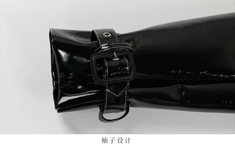 Nerazzurri Autumn Long Shiny Black Red Patent Pu Leather Trench Coat for Women Belt Double Breasted Luxury Designer Clothes 2023