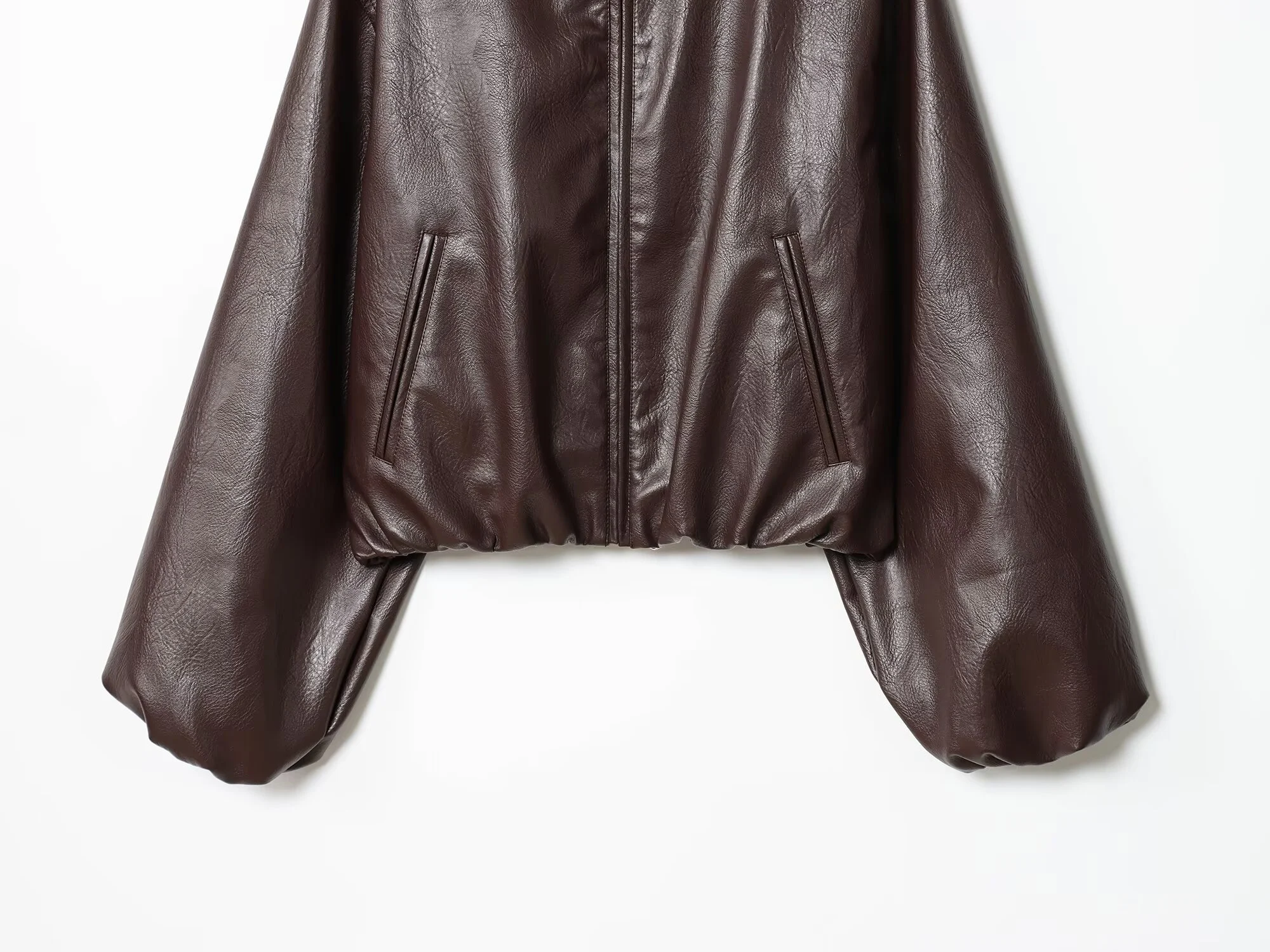 ZERAINS Autumn new women's clothing European and American lapel long sleeved loose PU leather pilot jacket jacket