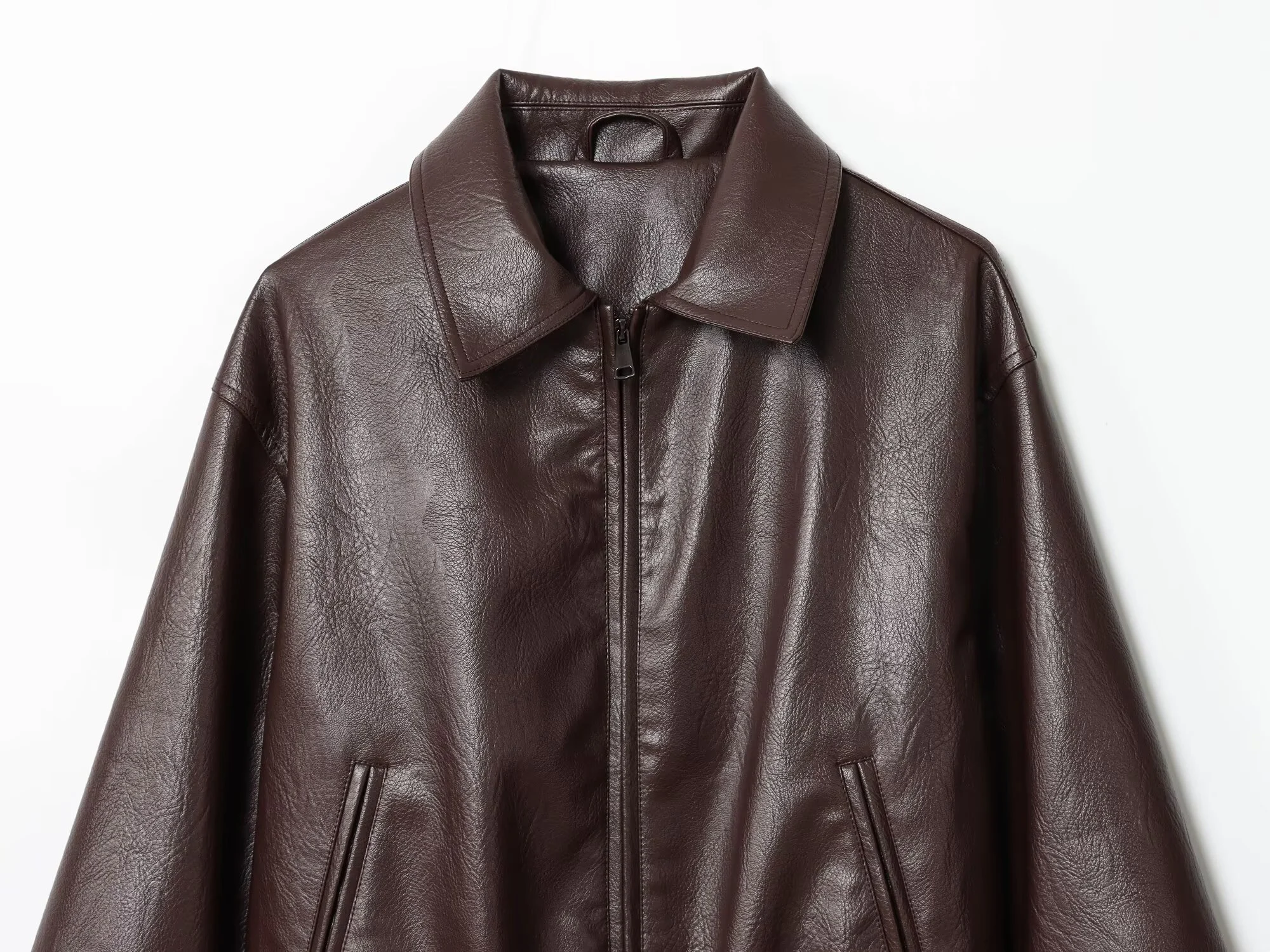 ZERAINS Autumn new women's clothing European and American lapel long sleeved loose PU leather pilot jacket jacket