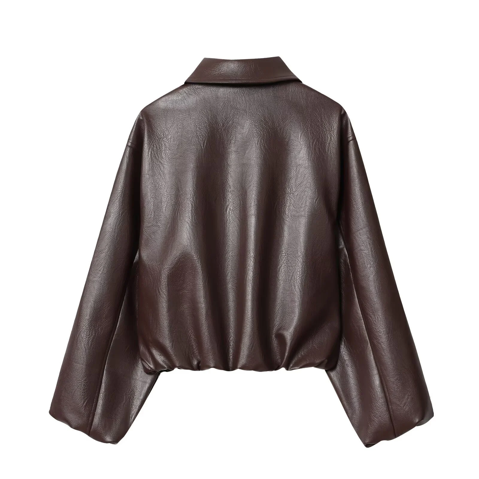 ZERAINS Autumn new women's clothing European and American lapel long sleeved loose PU leather pilot jacket jacket
