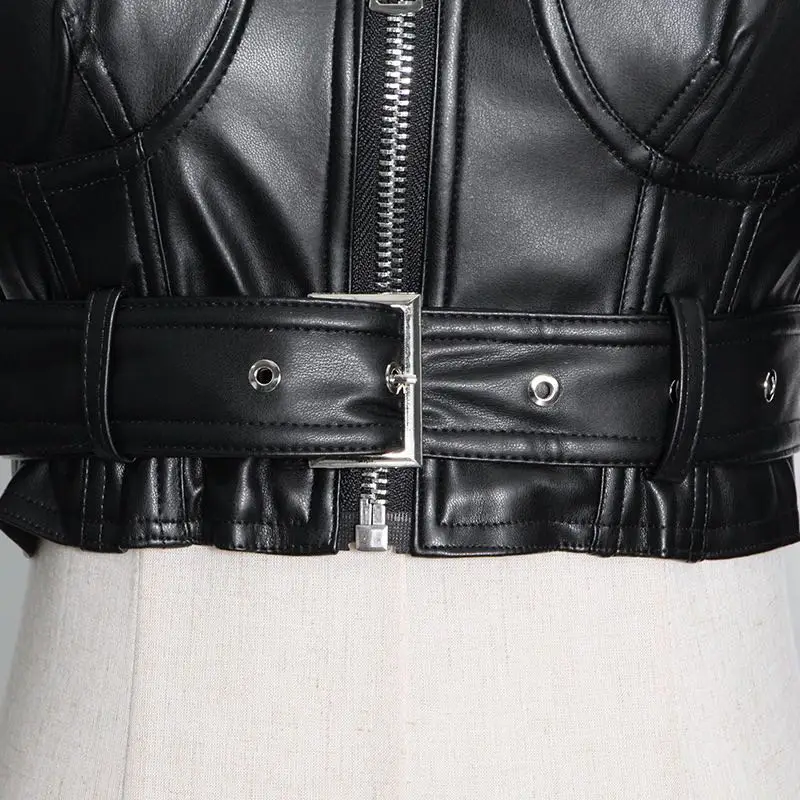 Lautaro Y2k Black Faux Leather Crop Top Women Square Neck Long Sleeve Zipper Cropped Jacket 2021 Sexy Backless Fashion 5xl 6xl
