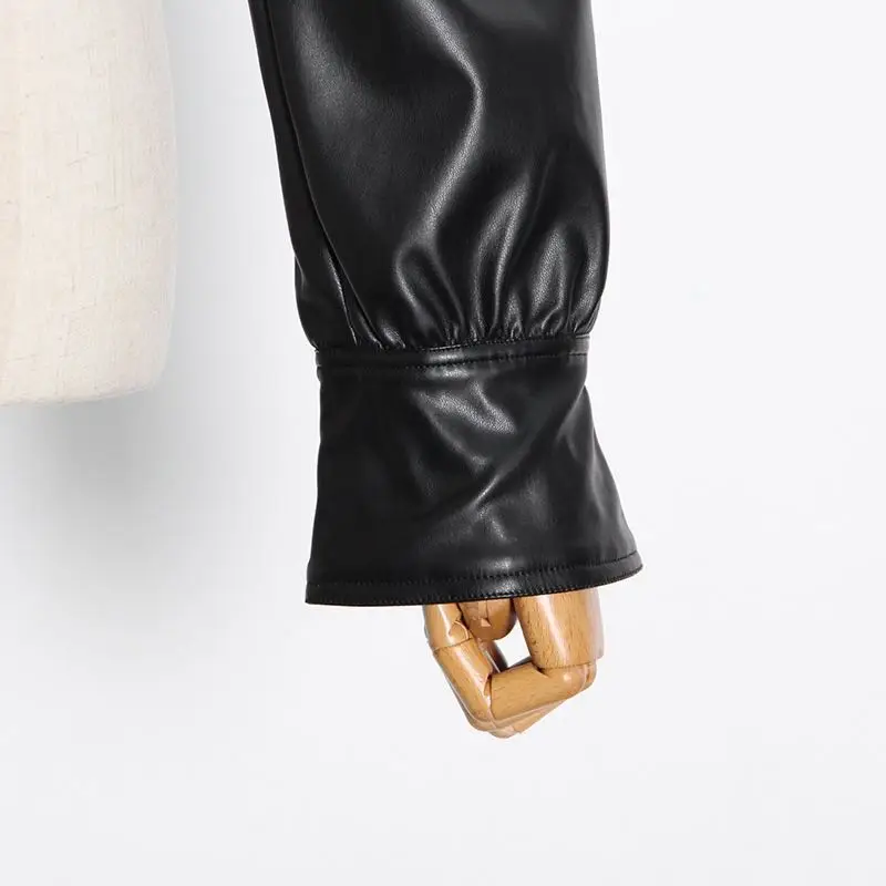 Lautaro Y2k Black Faux Leather Crop Top Women Square Neck Long Sleeve Zipper Cropped Jacket 2021 Sexy Backless Fashion 5xl 6xl