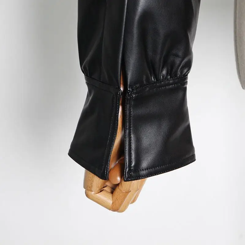 Lautaro Y2k Black Faux Leather Crop Top Women Square Neck Long Sleeve Zipper Cropped Jacket 2021 Sexy Backless Fashion 5xl 6xl